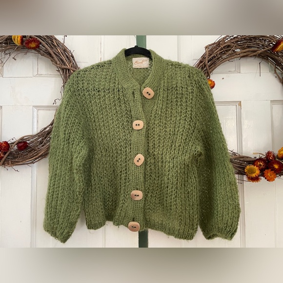 Elena Rossi Designs for Diane Carole Mills NY Sweaters - Elena Rossi Designs for Diane Carole Mills NY Vintage Green Cardigan Size Medium